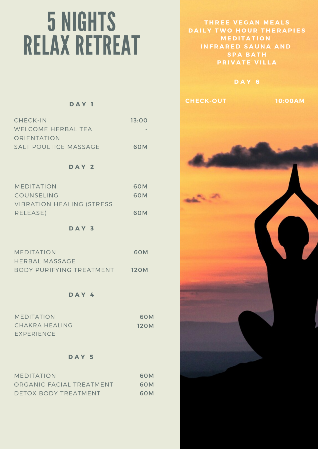 6D5N-Stress Release Retreat at Harmony Hill Health Retreat - Package